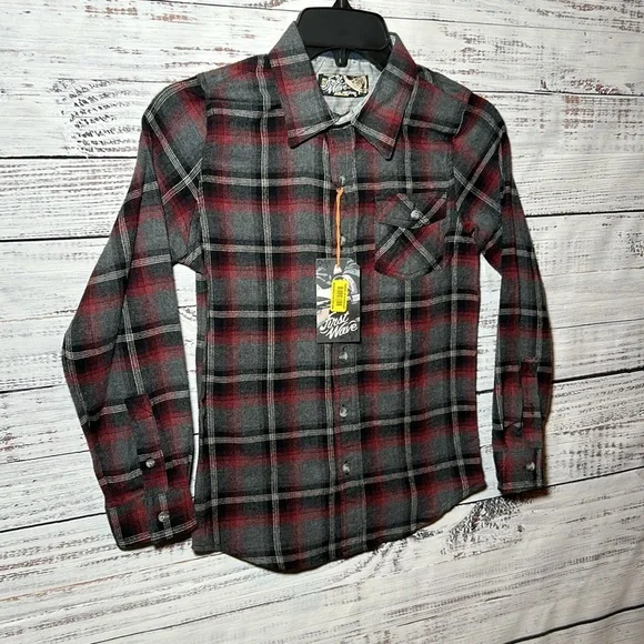 First Wave Dillards Charcoal Flannel Button Up Boys Size 10/12 NWT - Picture 3 of 15